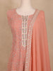 Peach Floral Sequins Embroidered Design Georgette Palazzo Suit
