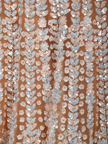 Peach Floral Sequins Embroidered Net Lehenga Set With Dupatta - Diadem