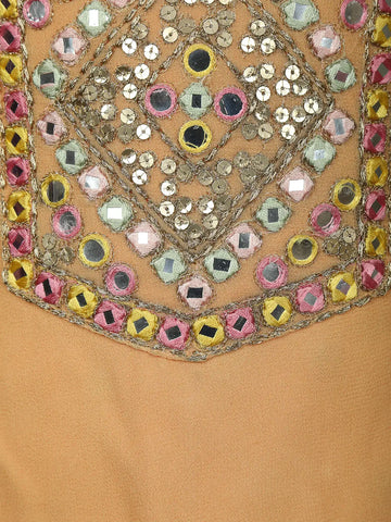 Peach Mirror Work Georgette Kids Palazzo Suit - Diadem