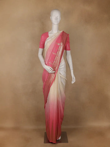 Peach Pink And Cream Ombre Sequin Embellished Chiffon Saree - Diadem
