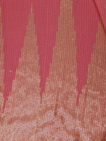 Peach Pink And Cream Ombre Sequin Embellished Chiffon Saree - Diadem