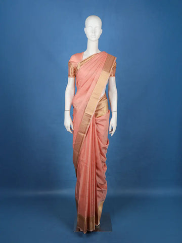 Peach Pink Butta Woven Design Pure Kanchipuram Silk Saree - Diadem