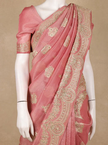 Peach Pink Floral Design Organza Silk Saree With Sequins and Zari Border - Diadem