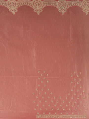 Peach Pink Floral Design Organza Silk Saree With Sequins and Zari Border - Diadem