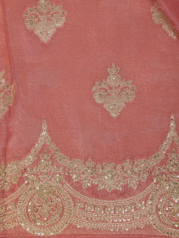 Peach Pink Floral Design Organza Silk Saree With Sequins and Zari Border - Diadem
