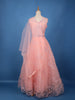 Peach Pink Floral Embroidered Design Net Gown
