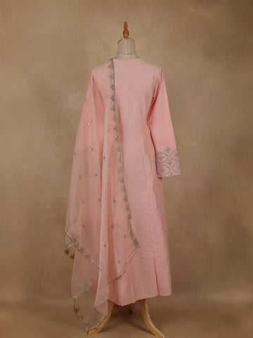 Peach Pink Floral Sequins Embroidery Silk Cotton Salwar Suit - Diadem