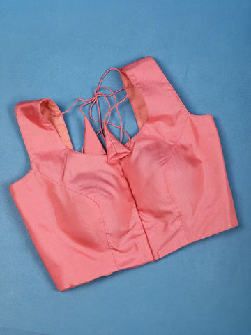 Peach Pink Solid Design Silk Readymade Blouse - Diadem