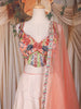 Peach Sequins and Bead Embroidered Tissue Silk Lehenga Set with Net Dupatta