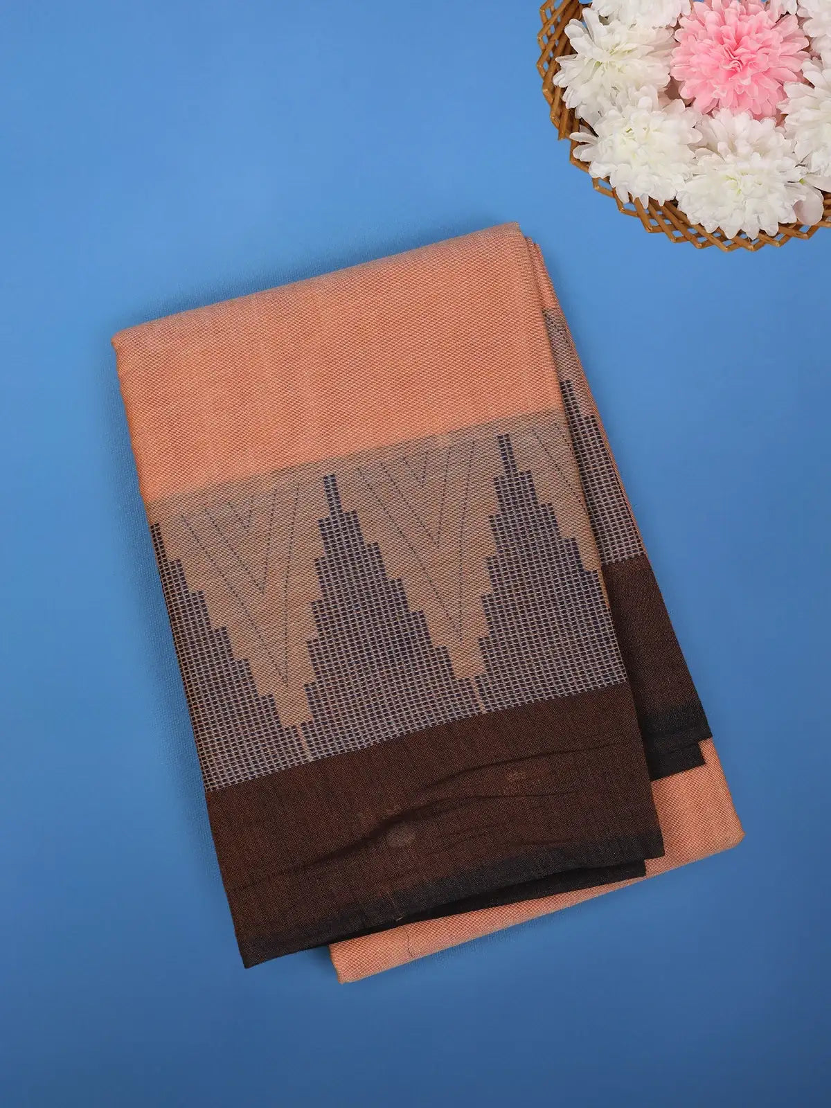 Peach Solid Cotton Saree Print Border - Diadem