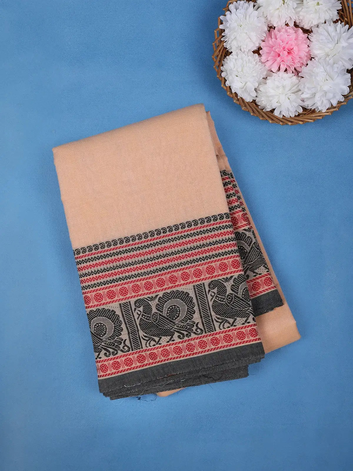 Peach Solid Design Cotton Saree - Diadem