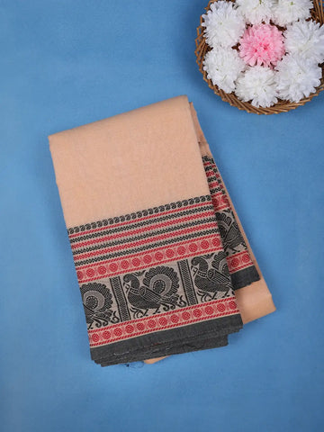 Peach Solid Design Cotton Saree - Diadem