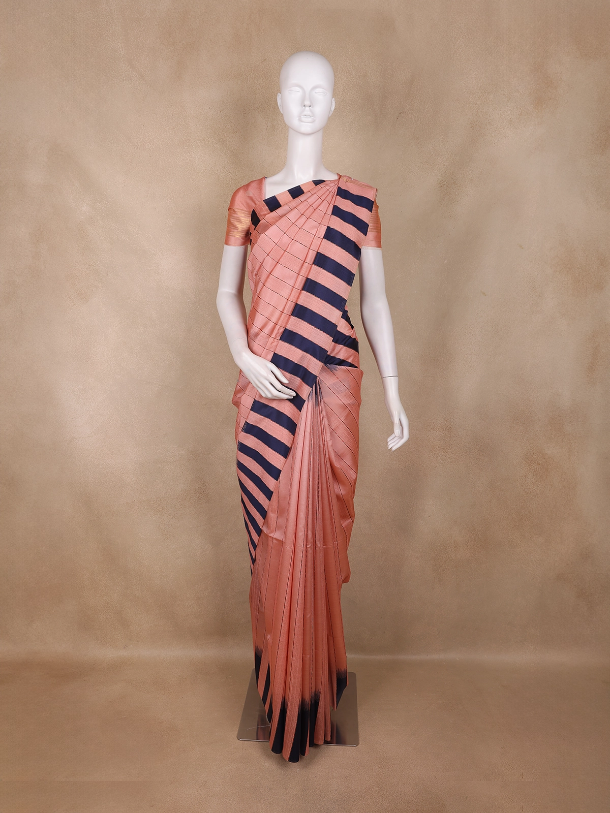 Peach Striped Design Semi Tussar Silk Saree