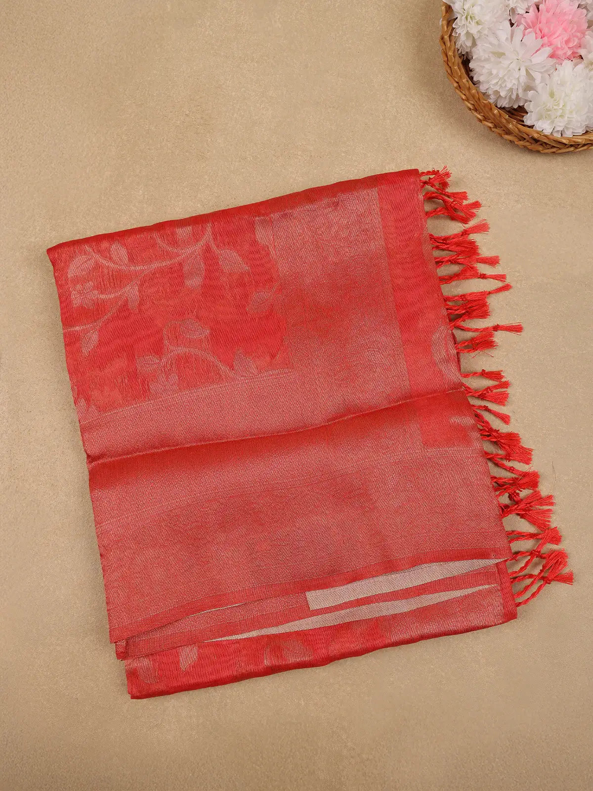 Peach Floral Design Tissue Silk Saree - Diadem