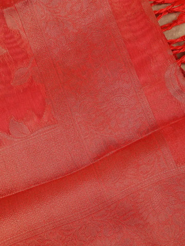 Peach Floral Design Tissue Silk Saree - Diadem