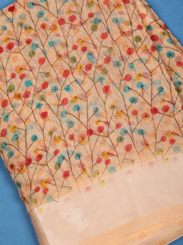 Peach Floral Designed Fancy Cotton Saree - Diadem
