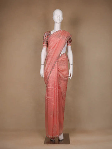 Peach Floral Designed Organza Designer Saree - Diadem