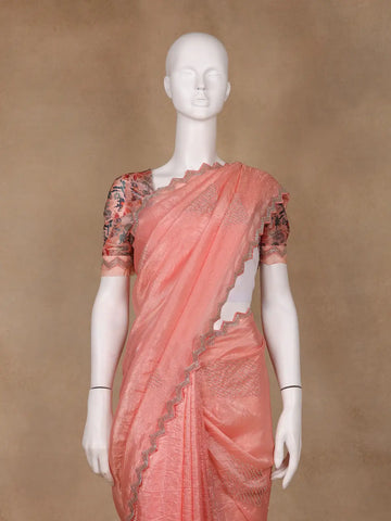 Peach Floral Designed Organza Designer Saree - Diadem