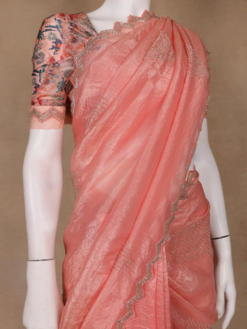 Peach Floral Designed Organza Designer Saree - Diadem