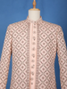 Peach Floral Embroidered Jacquard Sherwani Suit - Diadem
