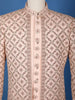 Peach Floral Embroidered Jacquard Sherwani Suit - Diadem