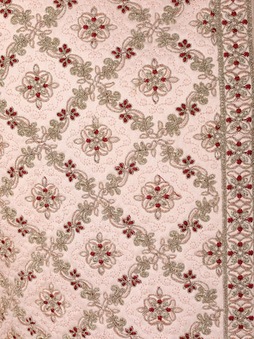 Peach Floral Embroidered Jacquard Sherwani Suit - Diadem