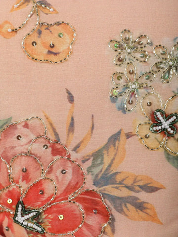 Peach Floral Printed Cotton Anarkali Salwar Suit Set - Diadem