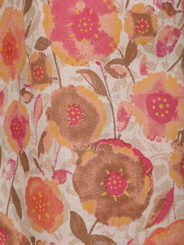 Peach Floral Printed Cotton Salwar Suit Set with Dupatta - Diadem