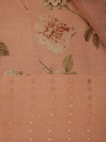 Peach Floral Printed Pura Tussar Silk Saree - Diadem