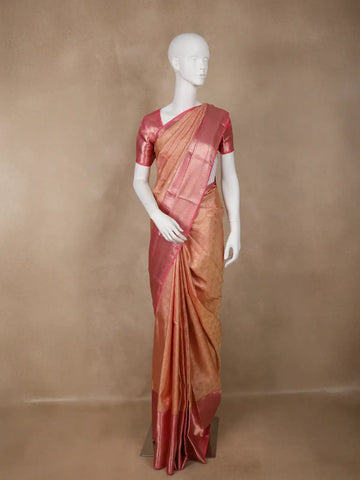 Peach Floral Woven Pure Kanchipuram Silk Saree - Diadem