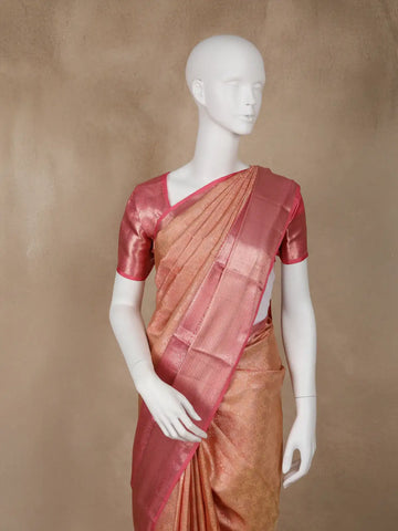 Peach Floral Woven Pure Kanchipuram Silk Saree - Diadem