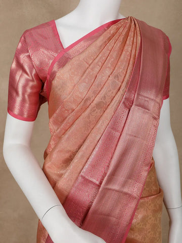 Peach Floral Woven Pure Kanchipuram Silk Saree - Diadem