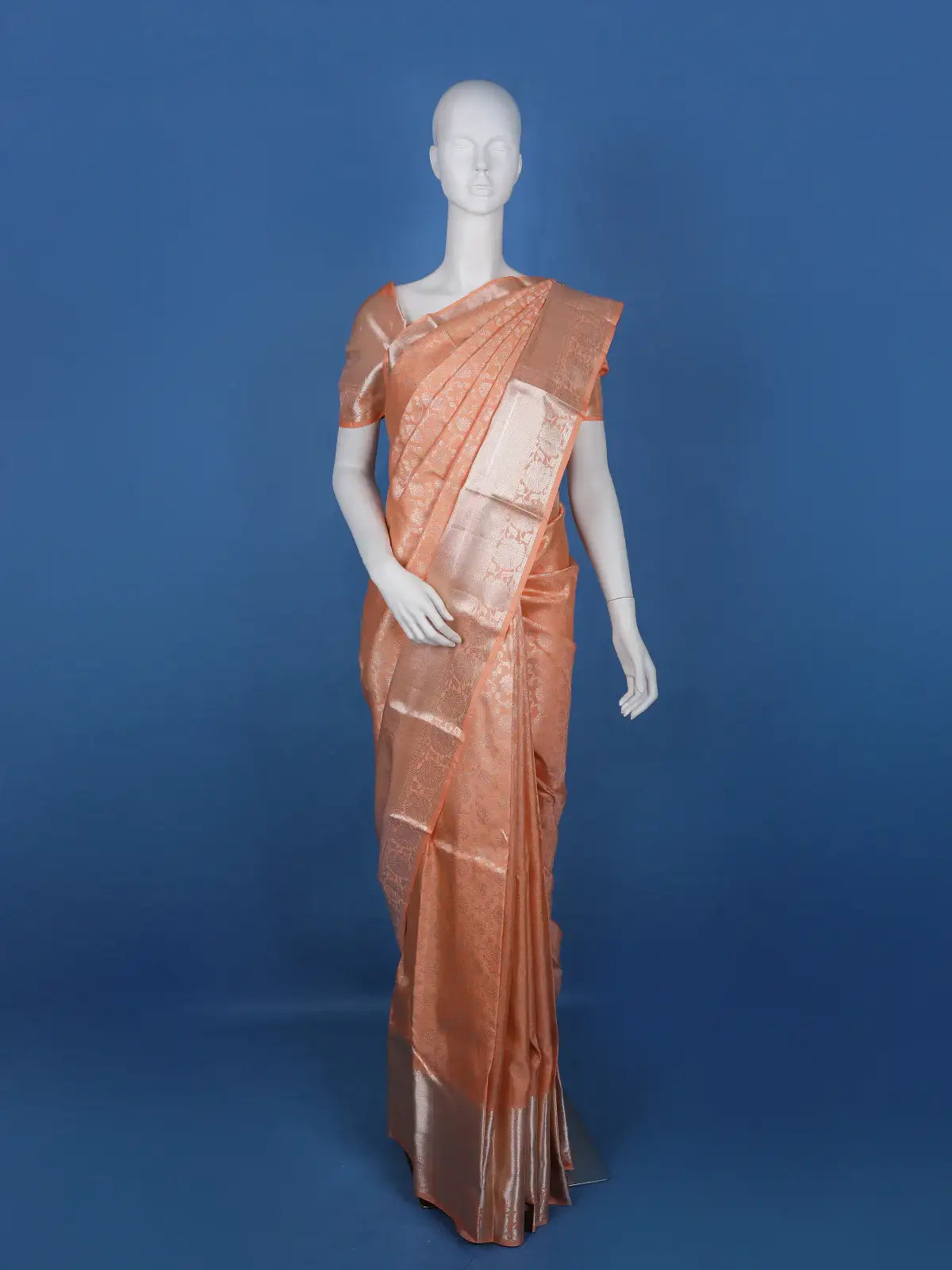 Peach Floral Woven Pure Kanchipuram Silk Saree - Diadem