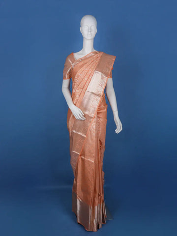 Peach Floral Woven Pure Kanchipuram Silk Saree - Diadem