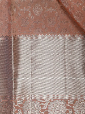 Peach Floral Woven Pure Kanchipuram Silk Saree - Diadem