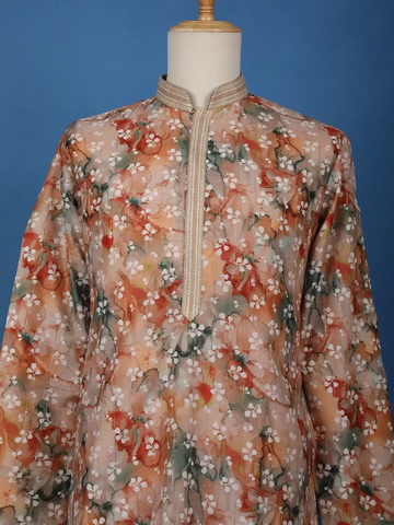 Peach Multicolor Floral Printed Straight Kurta - Diadem