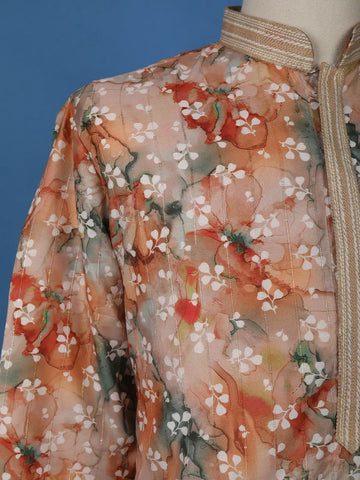 Peach Multicolor Floral Printed Straight Kurta - Diadem