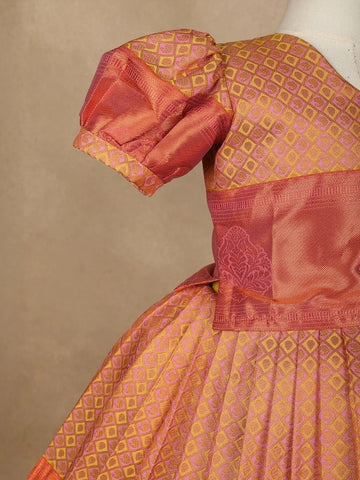 Peach Paisley Designed Silk Pavada Sattai Set - Diadem