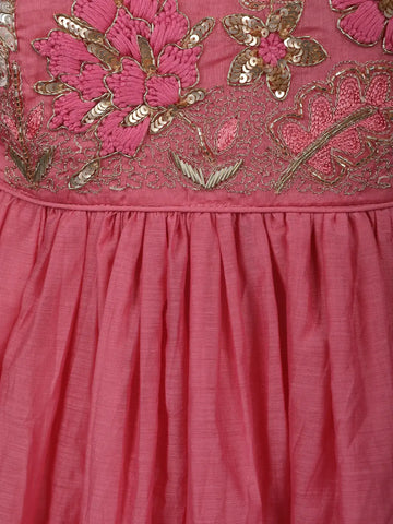 Peach Pink Floral Sequin Embroidery Silk Cotton Salwar Suit - Diadem
