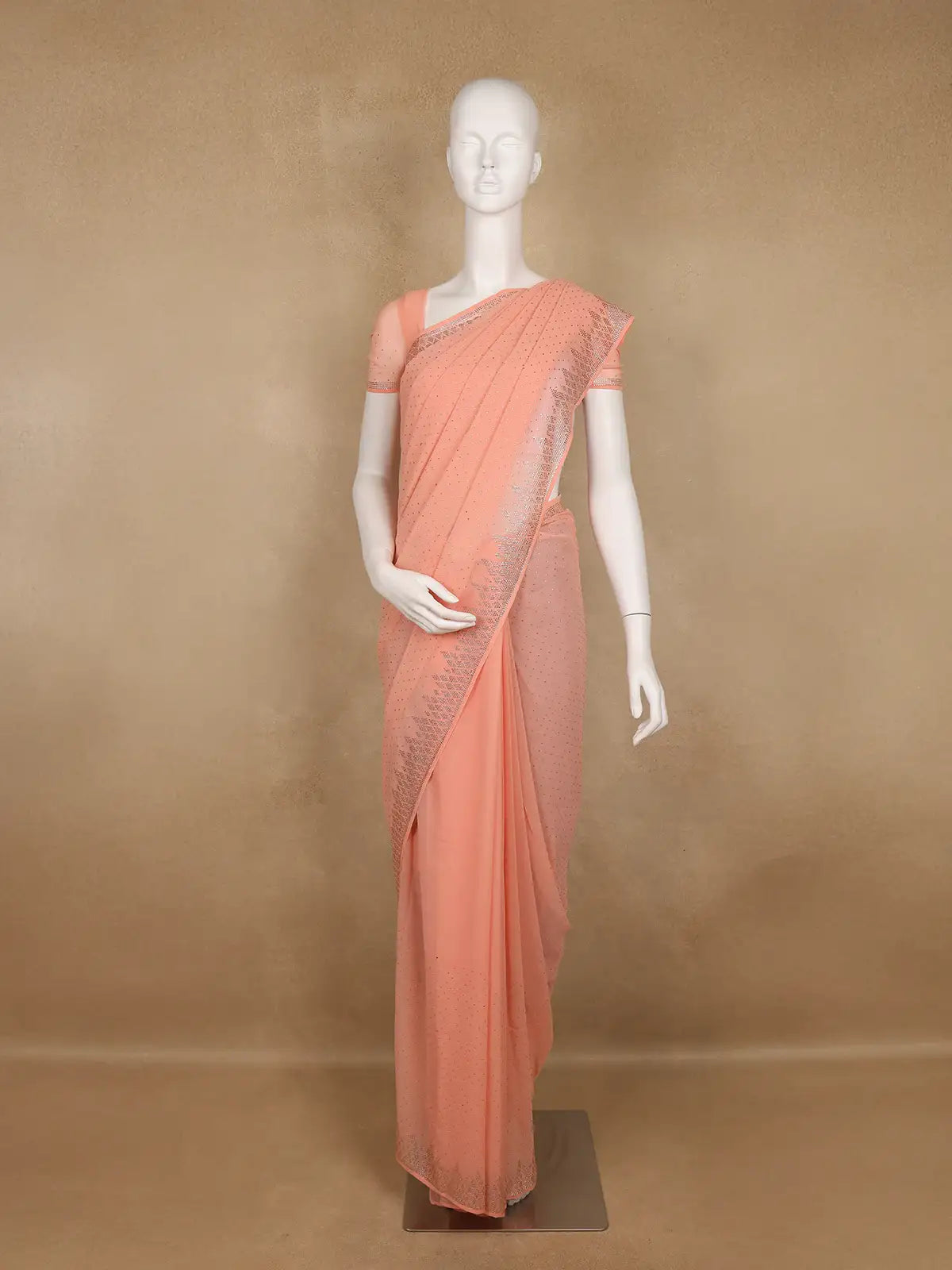 Peach Sequins Design Satin Saree - Diadem