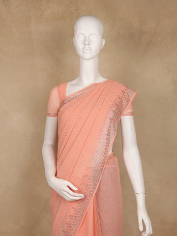 Peach Sequins Design Satin Saree - Diadem