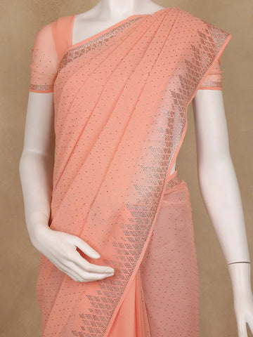 Peach Sequins Design Satin Saree - Diadem