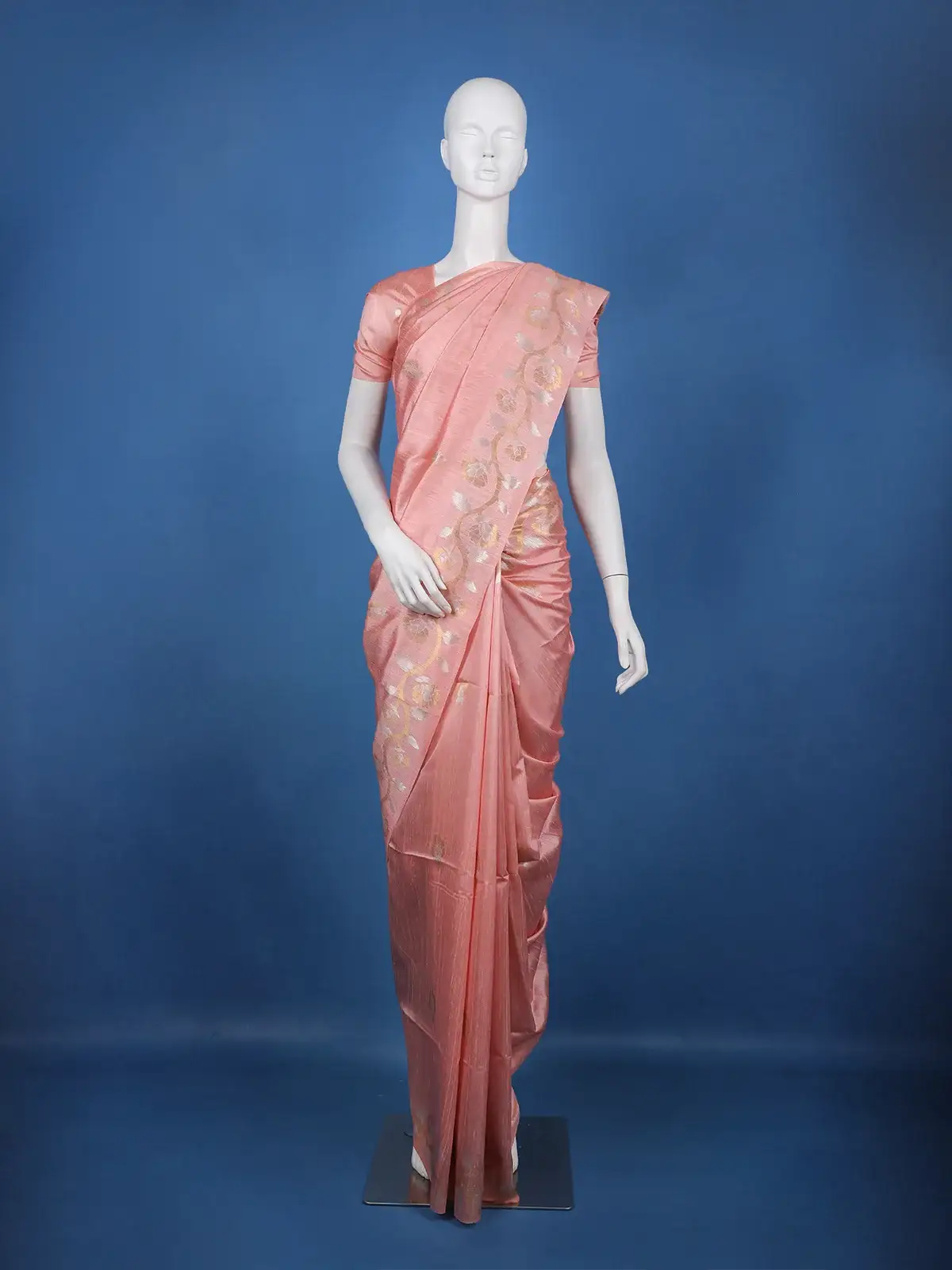 Peach floral Design Semi Tissue Saree - Diadem