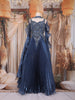 Peacock Blue Beads Embroidered Design Satin Gown with Ruffle Dupatta