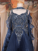Peacock Blue Beads Embroidered Design Satin Gown with Ruffle Dupatta