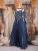 Peacock Blue Beads Embroidered Design Satin Gown with Ruffle Dupatta