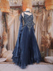 Peacock Blue Beads Embroidered Design Satin Gown with Ruffle Dupatta