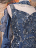 Peacock Blue Beads Embroidered Design Satin Gown with Ruffle Dupatta
