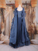 Peacock Blue Beads Embroidered Design Satin Gown with Ruffle Dupatta