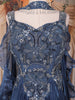 Peacock Blue Beads Embroidered Design Satin Gown with Ruffle Dupatta